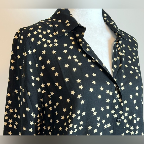 L’agence Holly Black and White Star Button Up Collared Blouse Small - Picture 2 of 10